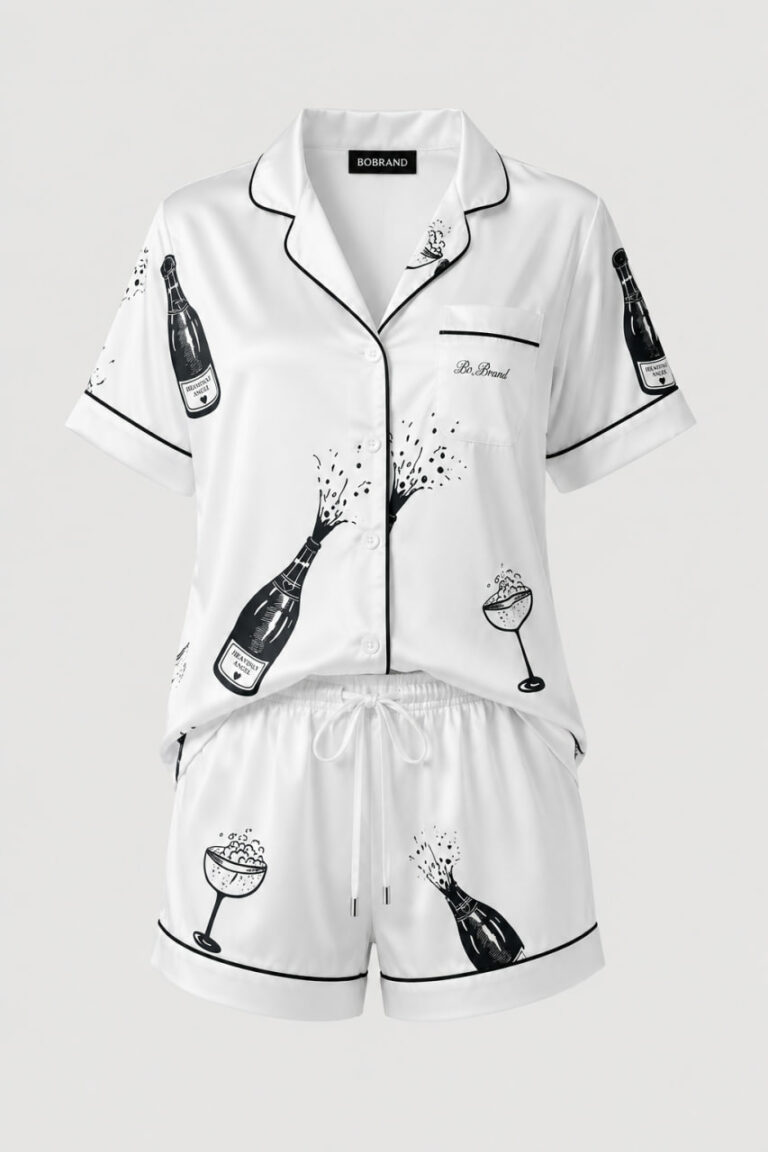 BOBRAND Women's Pajama Set in Light Blue – Viscose “Pajama party” – Top and Shorts