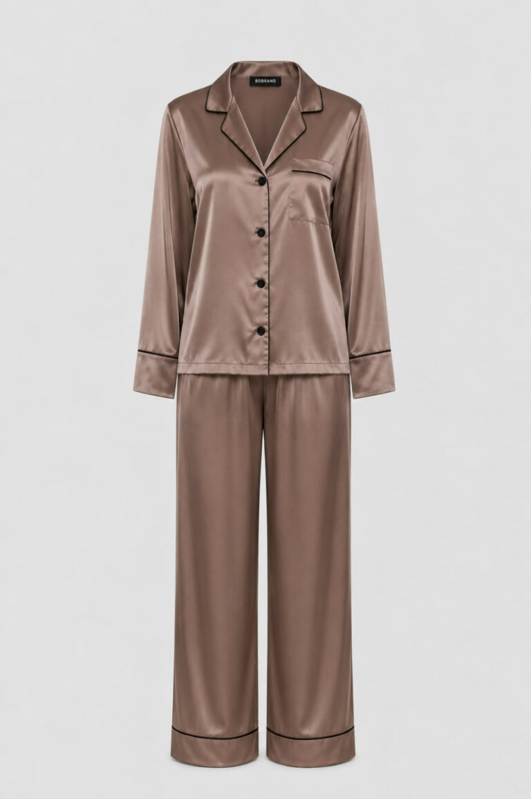 BOBRAND Women's Pajama Set in Beige – Viscose – Top and Pants