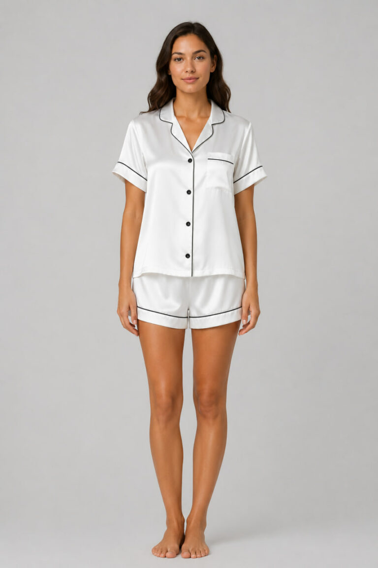 BOBRAND Women's Pajama Set in White – Viscose – Top and Shorts - image 2