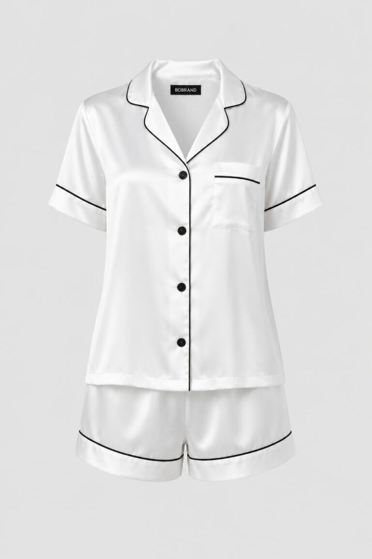 BOBRAND Women's Pajama Set in White – Viscose – Top and Shorts