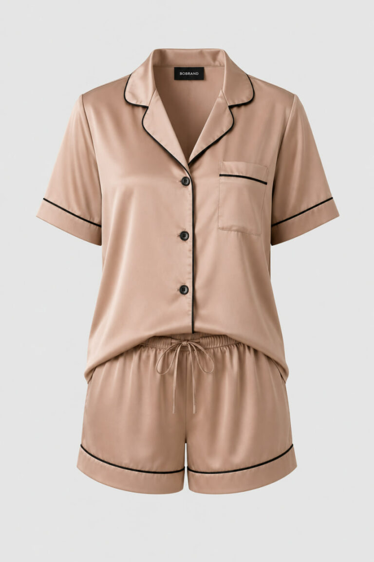 BOBRAND Women's Pajama Set in Beige – Viscose “Soft Beige” – Top and Shorts