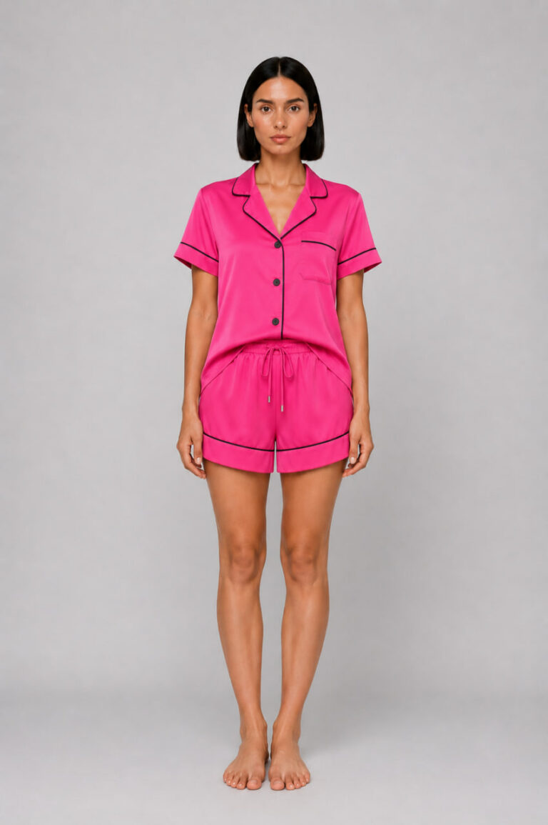 BOBRAND Women's 3-Piece Pajama Set in Raspberry – Viscose – Top, Pants, and Shorts - image 2
