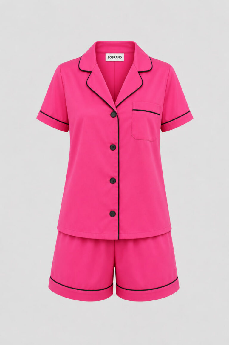 BOBRAND Women's 3-Piece Pajama Set in Raspberry – Viscose – Top, Pants, and Shorts