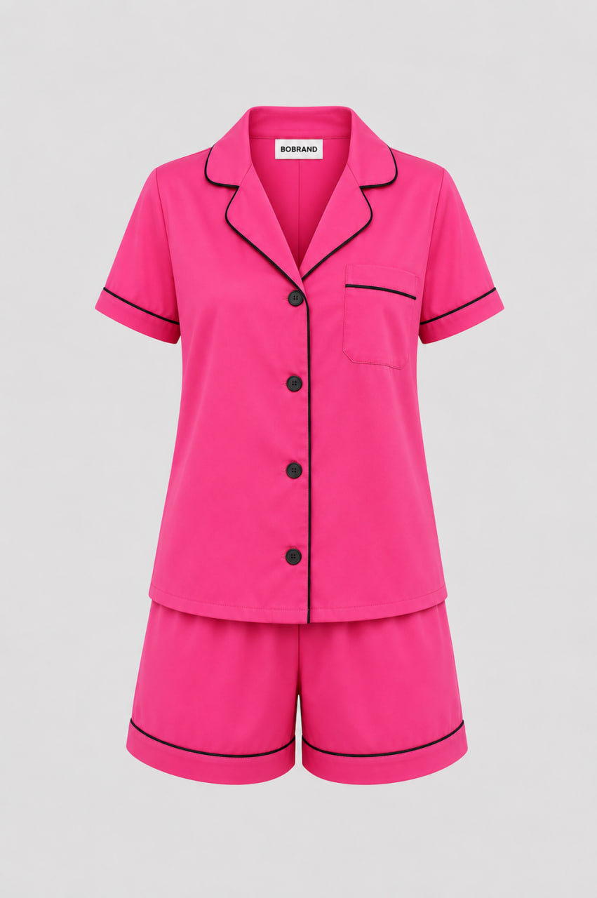 BOBRAND Women's 3-Piece Pajama Set in Raspberry – Viscose – Top, Pants, and Shorts BOBRAND Women's 3-Piece Pajama Set in Raspberry – Viscose – Top, Pants, and Shorts