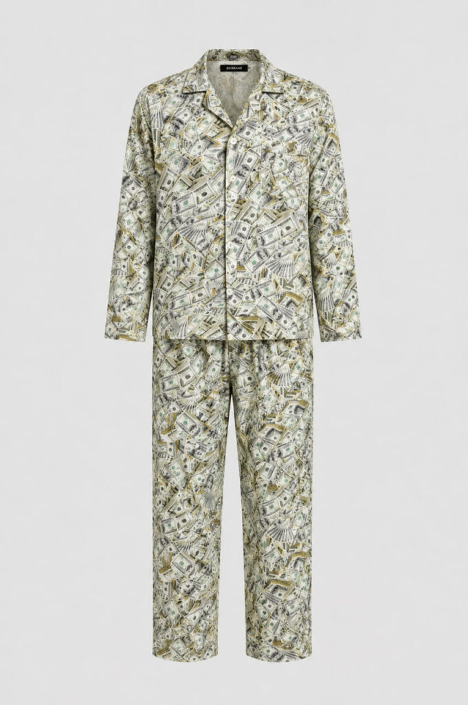 BOBRAND Men's Pajama Set in Green – Viscose, Themed Print – Top and Pants