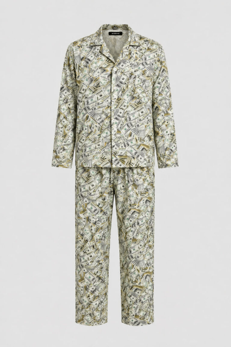 BOBRAND Men's Pajama Set in Green – Viscose, Themed Print – Top and Pants