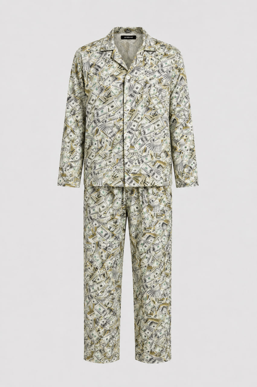 BOBRAND Men's Pajama Set in Green – Viscose, Themed Print – Top and Pants BOBRAND Men's Pajama Set in Green – Viscose, Themed Print – Top and Pants