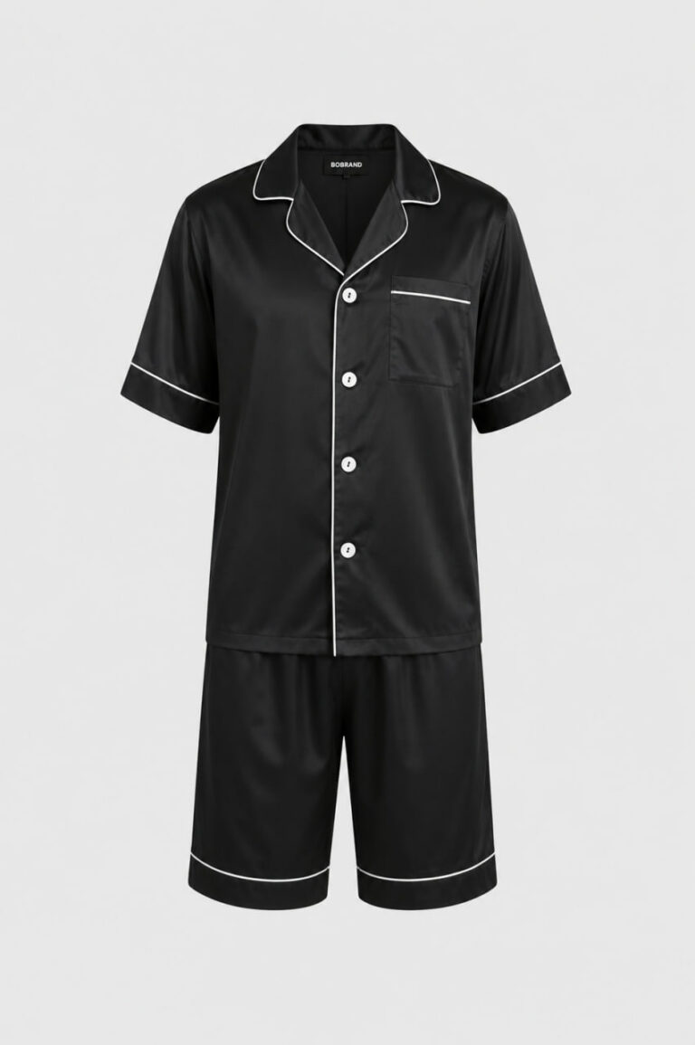 BOBRAND Men's Pajama Set in Black – Viscose – Top and Shorts