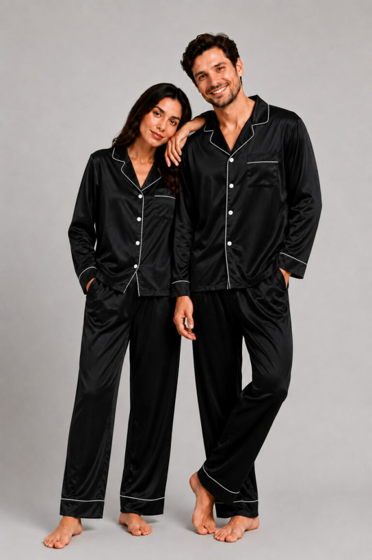 BOBRAND Couples' Matching Pajama Set in Black – Viscose – Top and Pants (2 Pajamas) - image 2