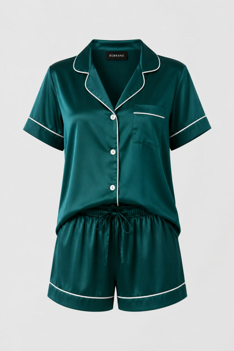 BOBRAND Women's Pajama Set in Green – Viscose – Top and Shorts