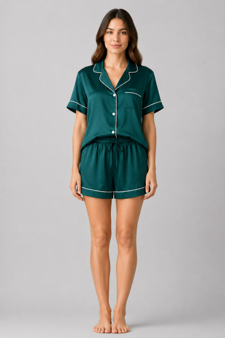 BOBRAND Women's Pajama Set in Green – Viscose – Top and Shorts - image 2