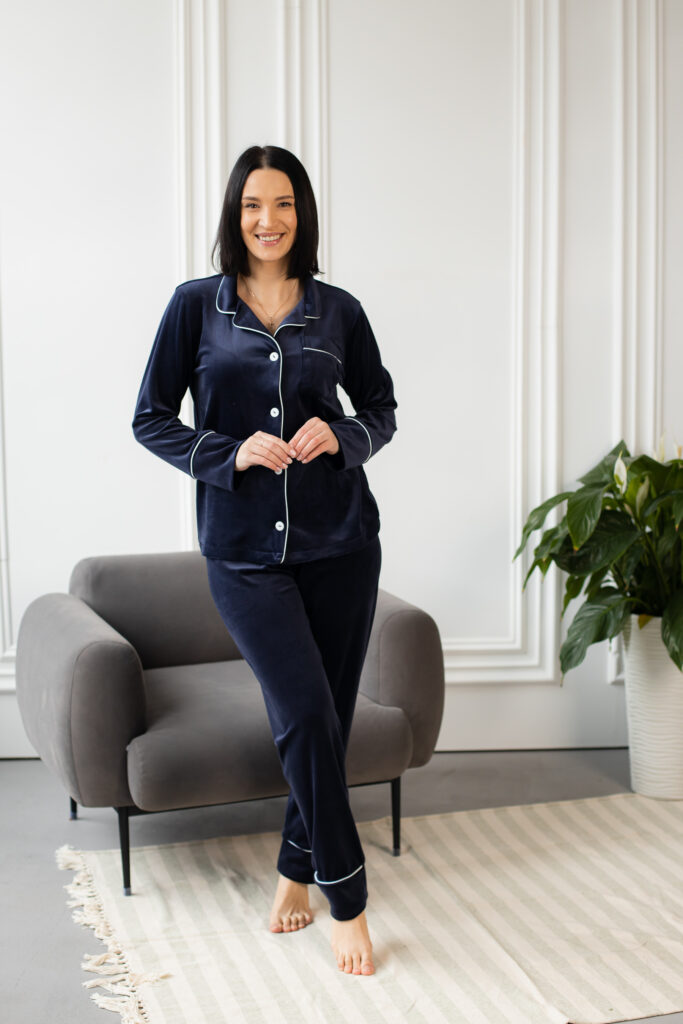 BOBRAND Women's Pajama Set in Blue – Cotton Velour – Top and Pants - image 2