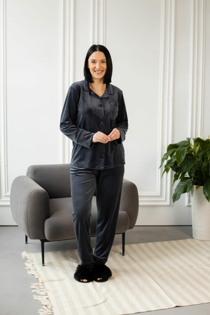 BOBRAND Women's Pajama Set in Gray – Cotton Velour – Top and Pants - image 2