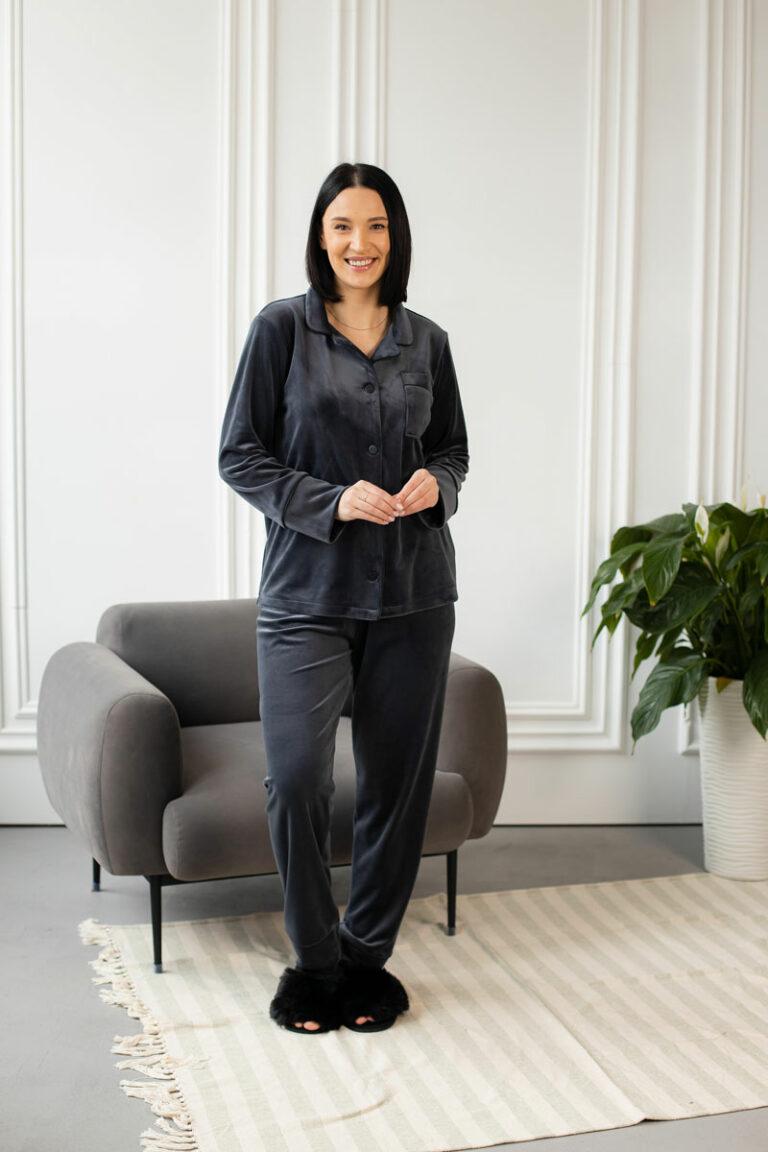 BOBRAND Women's Pajama Set in Gray – Cotton Velour – Top and Pants - image 2