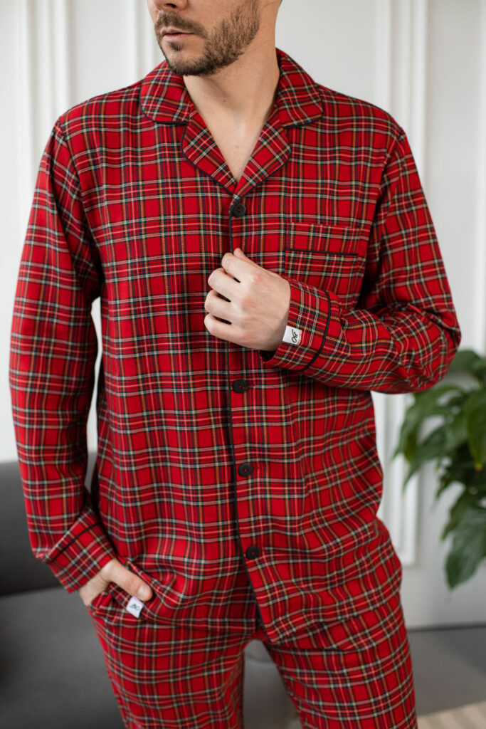 BOBRAND Men's Pajama Set in Red – Cotton, Plaid – Top and Pants - image 2