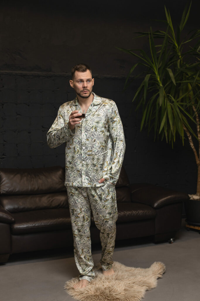 BOBRAND Men's Pajama Set in Green – Viscose, Themed Print – Top and Pants - image 2