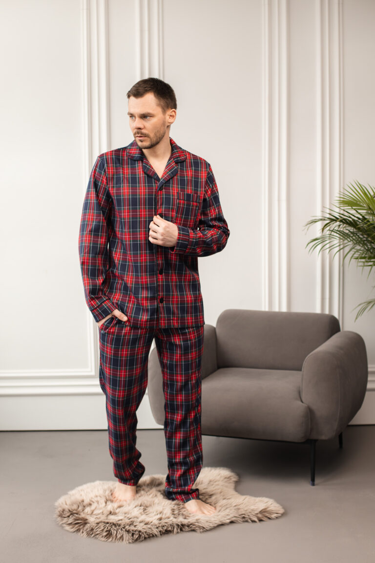 BOBRAND Couples' Matching Pajama Set in Red and Green – Brushed Cotton, Plaid – Top and Pants (2 Pajamas) - image 2