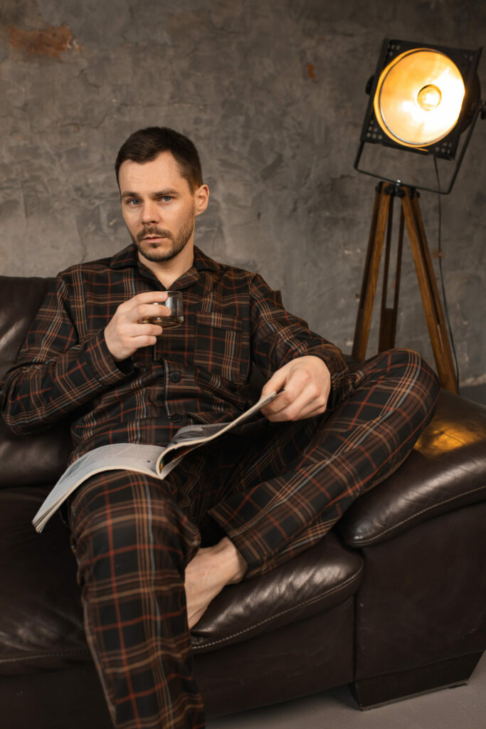 BOBRAND Couples' Matching Pajama Set in Brown – Brushed Cotton, Plaid – Top and Pants (2 Pajamas) - image 2