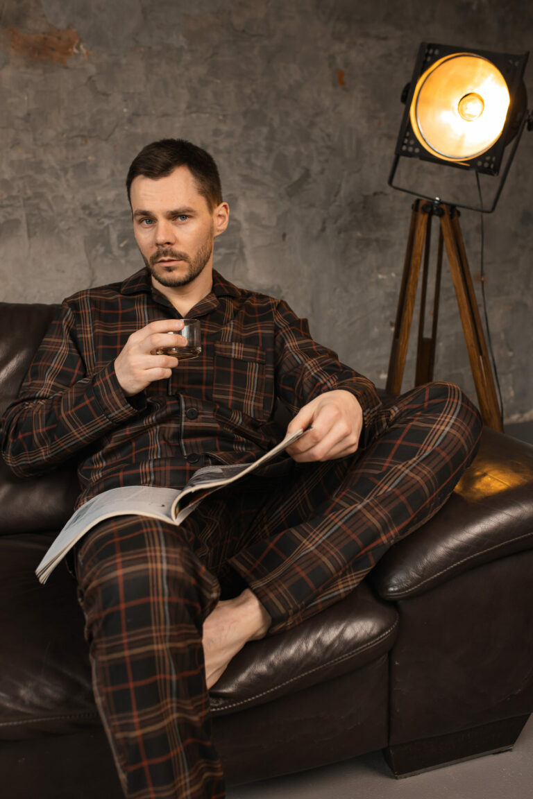 BOBRAND Couples' Matching Pajama Set in Brown – Brushed Cotton, Plaid – Top and Pants (2 Pajamas) - image 2