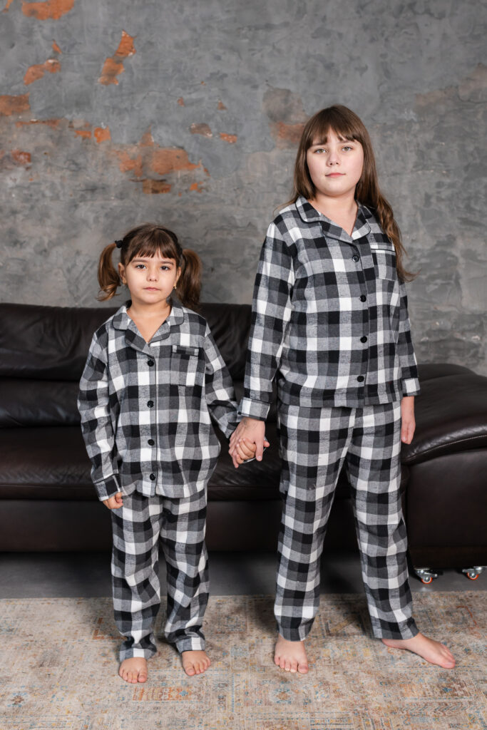 BOBRAND Kids' Pajama Set in Gray – Cotton Flannel, Plaid – Top and Pants - image 2