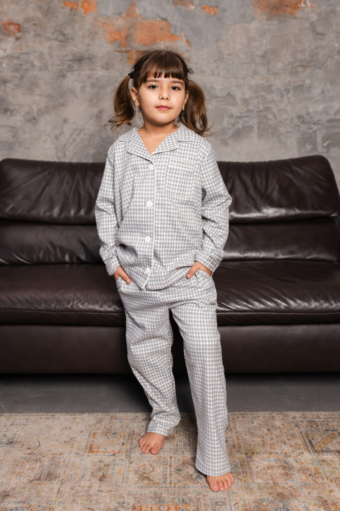 BOBRAND Kids' Pajama Set in Gray – Cotton Flannel, Plaid – Top and Pants - image 2