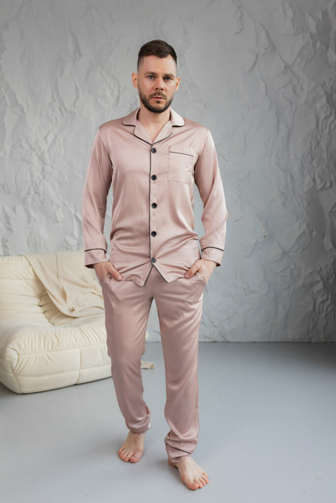 BOBRAND Men's Pajama Set in Beige – Viscose – Top and Pants - image 2