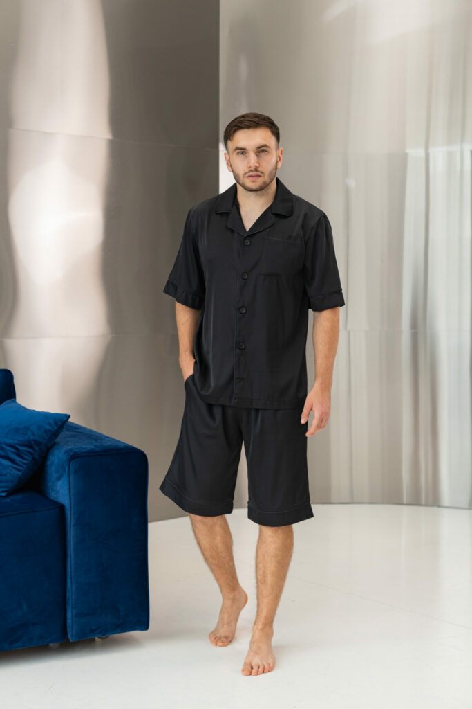 BOBRAND Men's Pajama Set in Black – Viscose – Top and Shorts - image 2