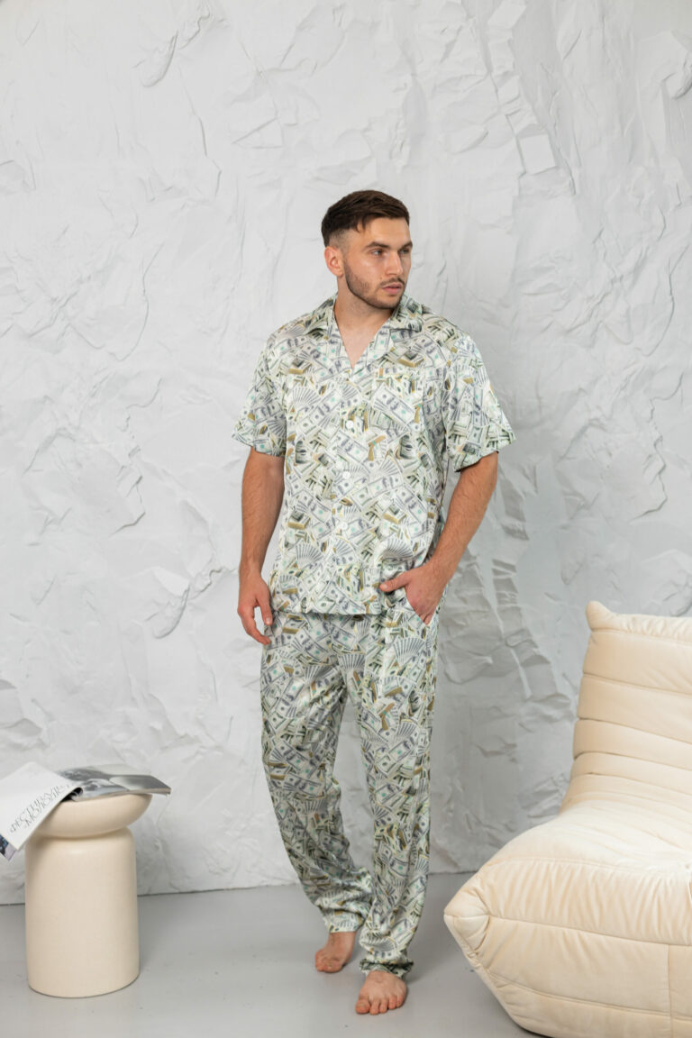 BOBRAND Men's Pajama Set in Green – Viscose, Themed Print – Top and Pants - image 2