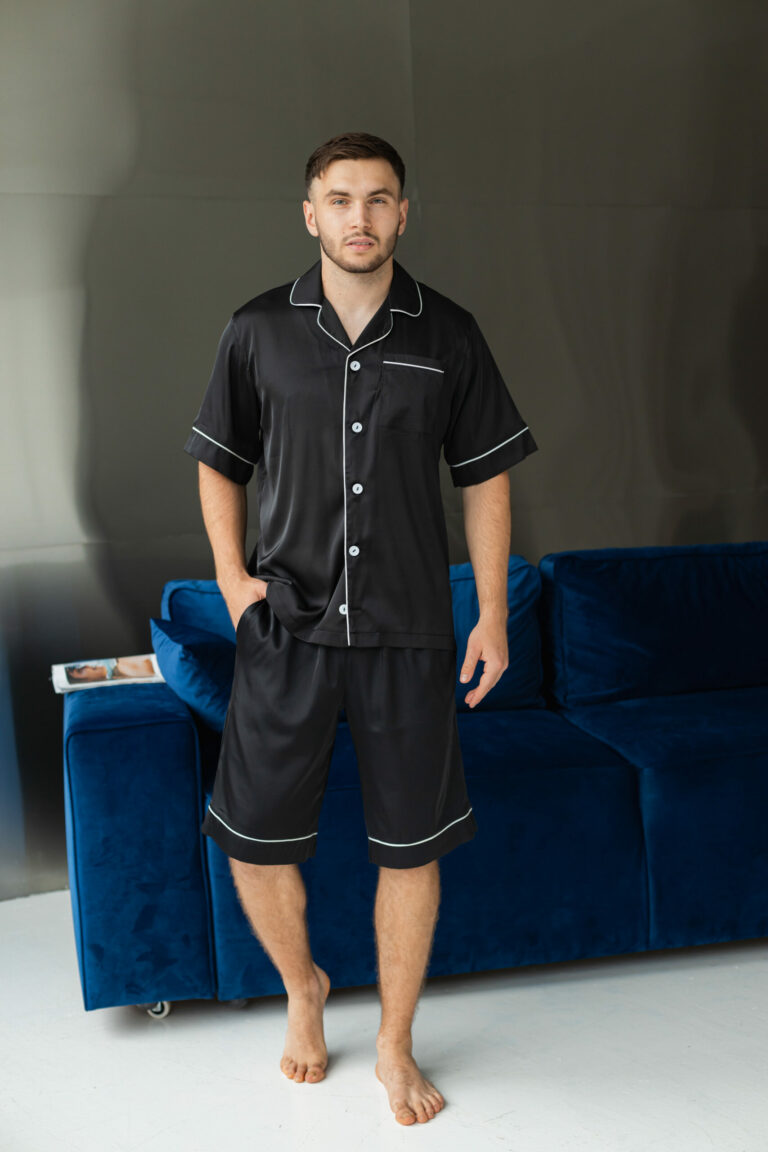 BOBRAND Men's Pajama Set in Black – Viscose – Top and Shorts - image 2