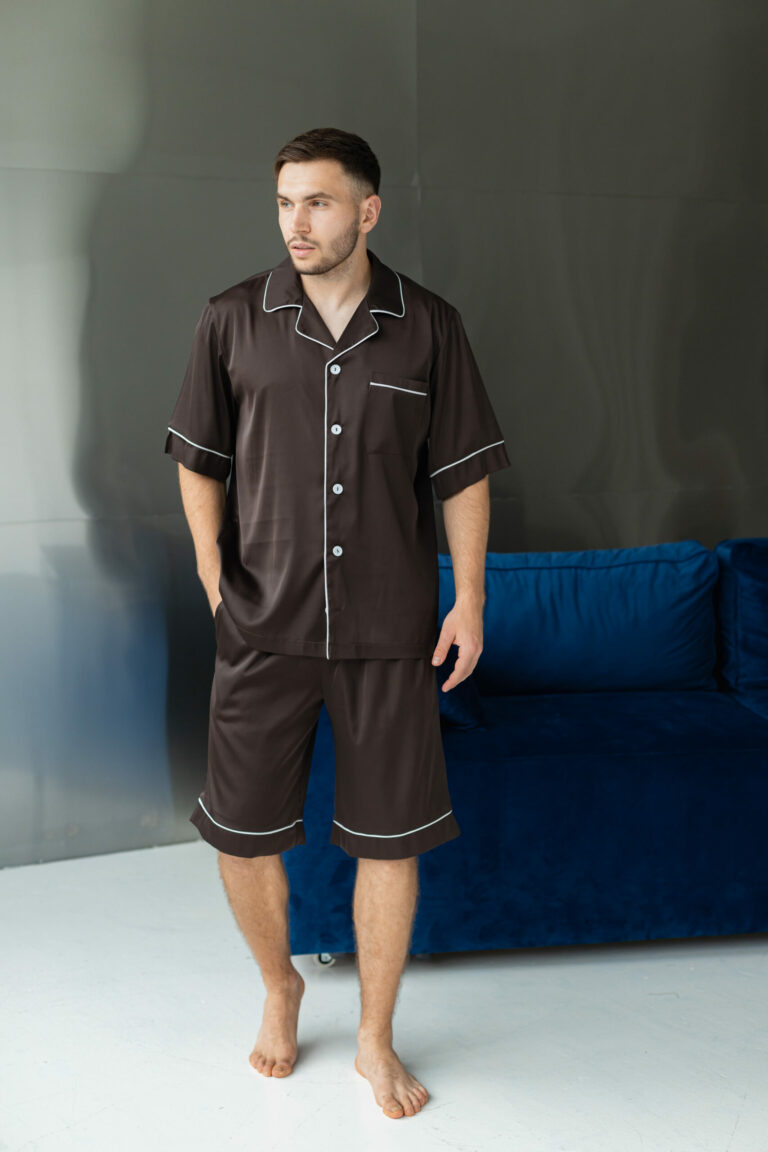 BOBRAND Men's Pajama Set in Brown – Viscose – Top and Shorts - image 2