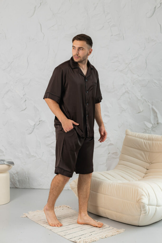 BOBRAND Men's Pajama Set in Brown – Viscose – Top and Shorts - image 2
