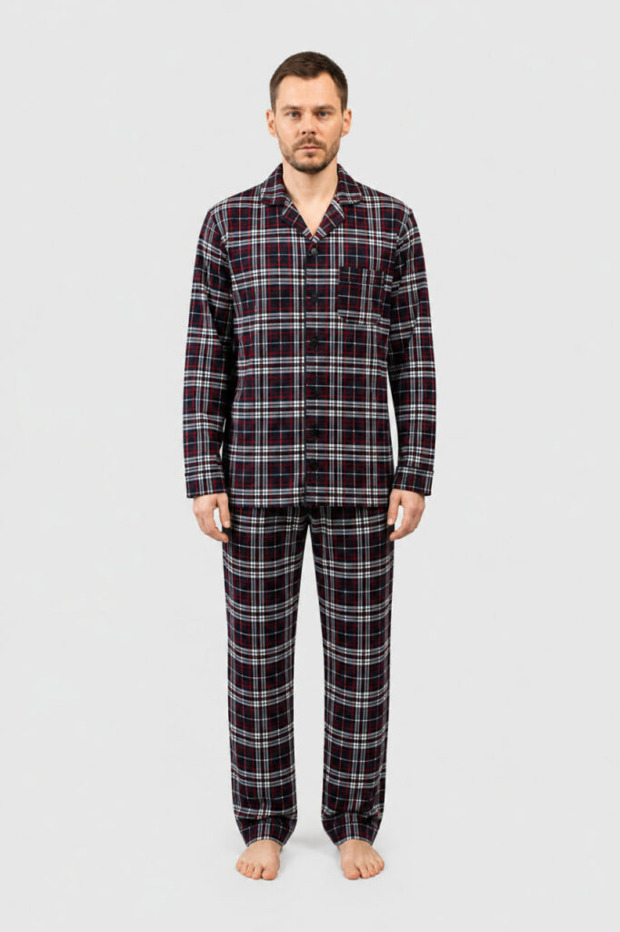 BOBRAND Men's Pajama Set in Blue – Brushed Cotton, Plaid – Top and Pants - image 2