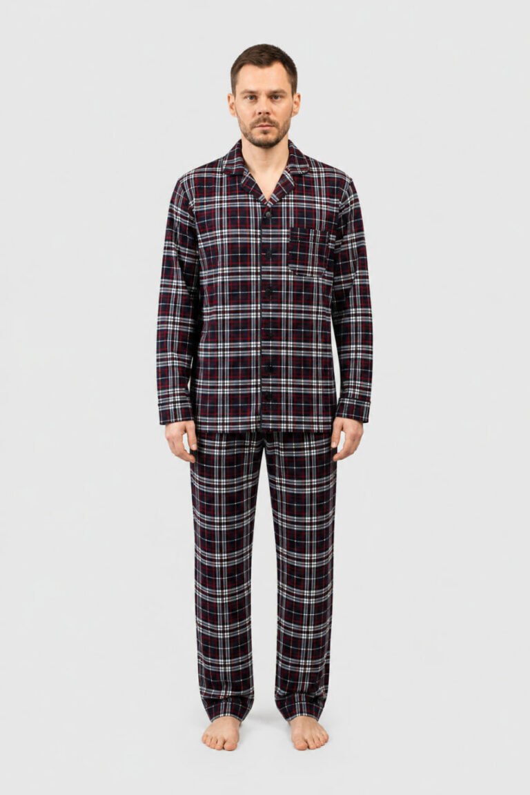 BOBRAND Men's Pajama Set in Blue – Brushed Cotton, Plaid – Top and Pants - image 2