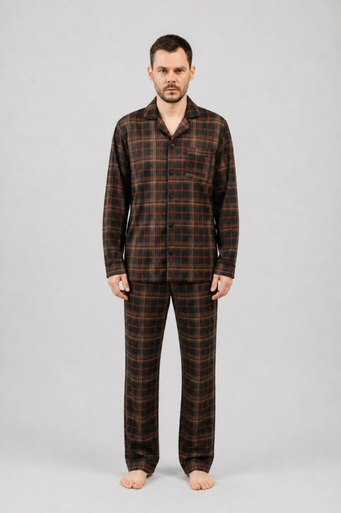 BOBRAND Men's Pajama Set in Brown – Brushed Cotton, Plaid – Top and Pants - image 2