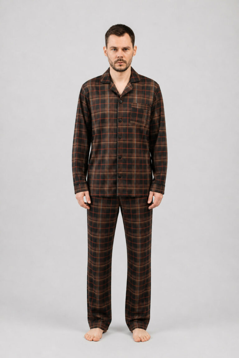 BOBRAND Men's Pajama Set in Brown – Brushed Cotton, Plaid – Top and Pants - image 2