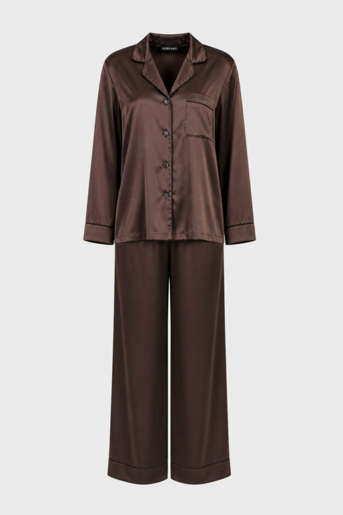 BOBRAND Women's Pajama Set in Brown – Viscose “Chocolate brownie” – Top and Pants