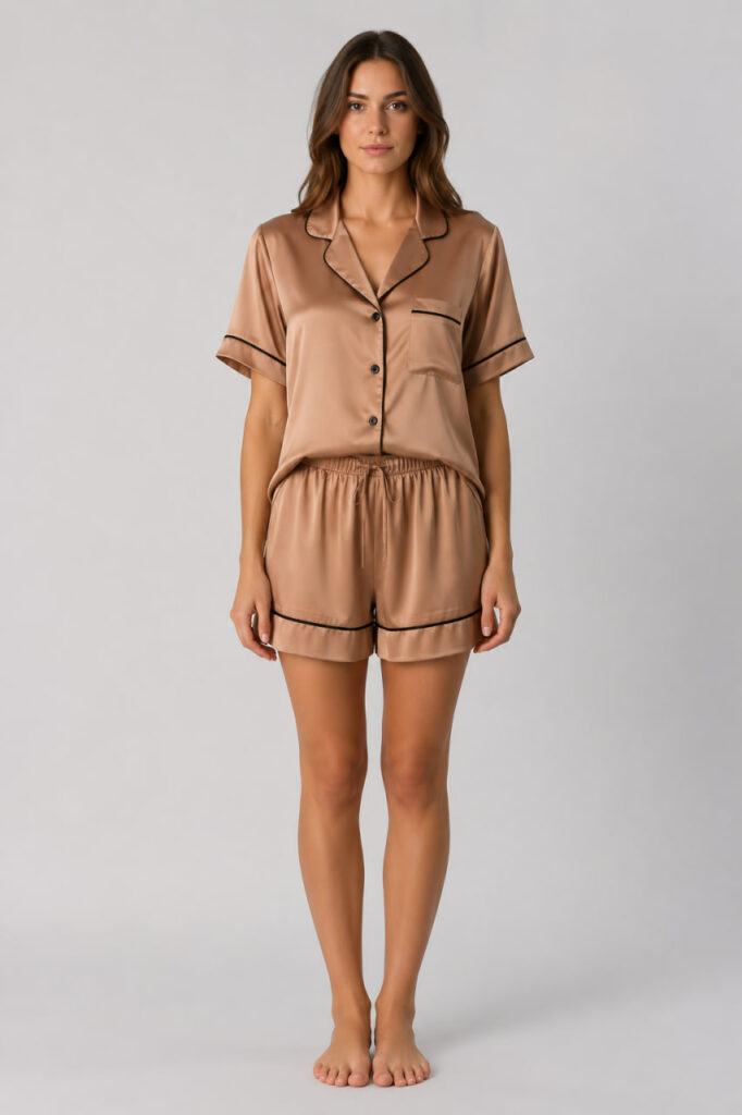 BOBRAND Women's Pajama Set in Beige – Viscose “Cappuccino with cinnamon” – Top and Shorts - image 2