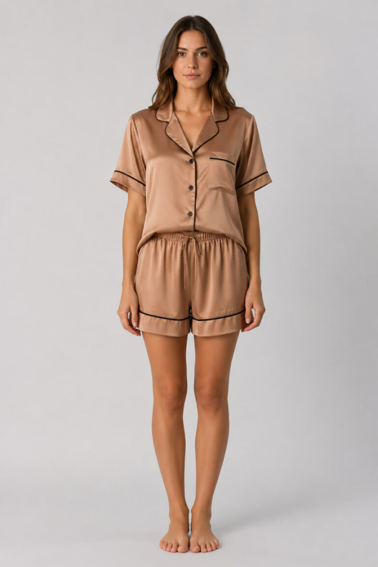 BOBRAND Women's Pajama Set in Beige – Viscose “Cappuccino with cinnamon” – Top and Shorts - image 2