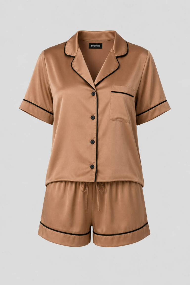 BOBRAND Women's Pajama Set in Beige – Viscose “Cappuccino with cinnamon” – Top and Shorts