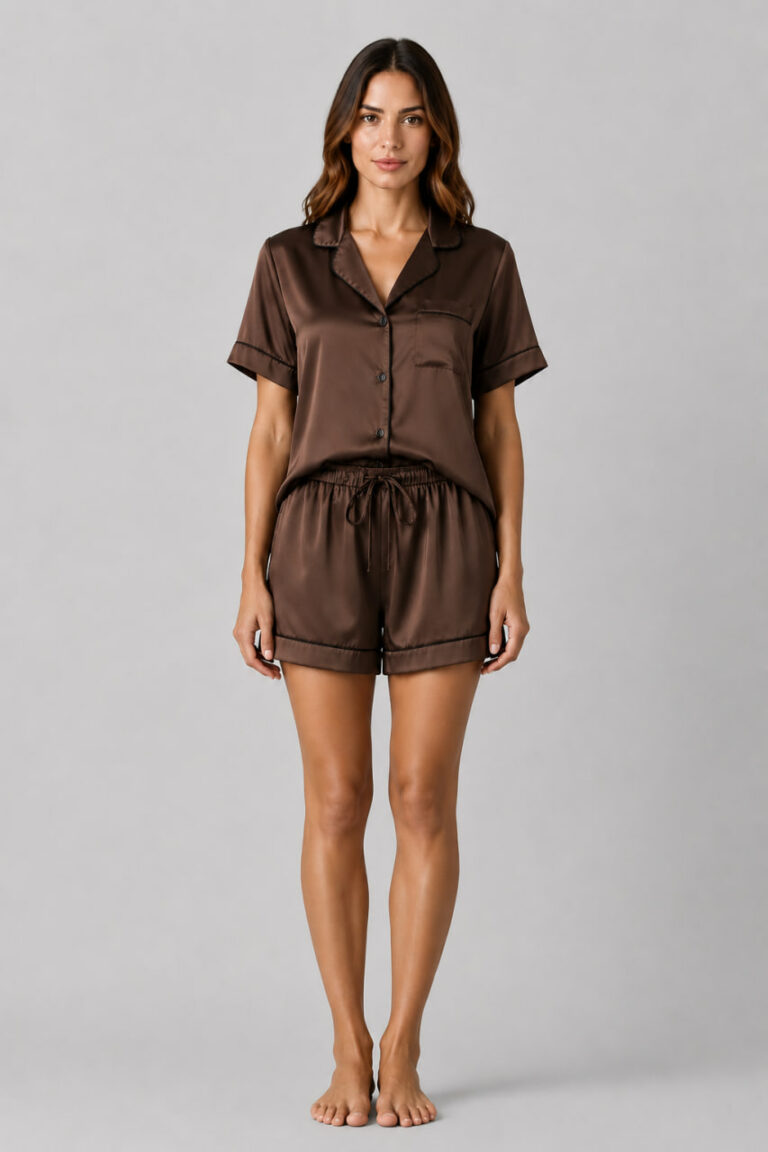 BOBRAND Women's Pajama Set in Brown – Viscose “Chocolate brownie” – Top and Shorts - image 2