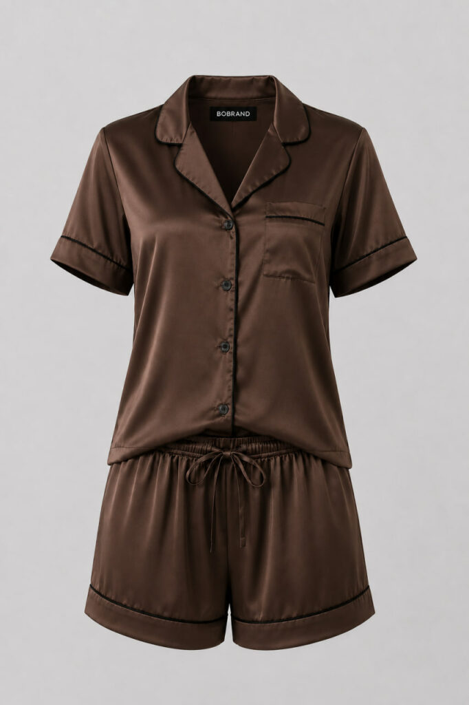 BOBRAND Women's Pajama Set in Brown – Viscose “Chocolate brownie” – Top and Shorts