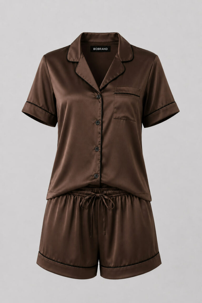 BOBRAND Women's Pajama Set in Brown – Viscose “Chocolate brownie” – Top and Shorts