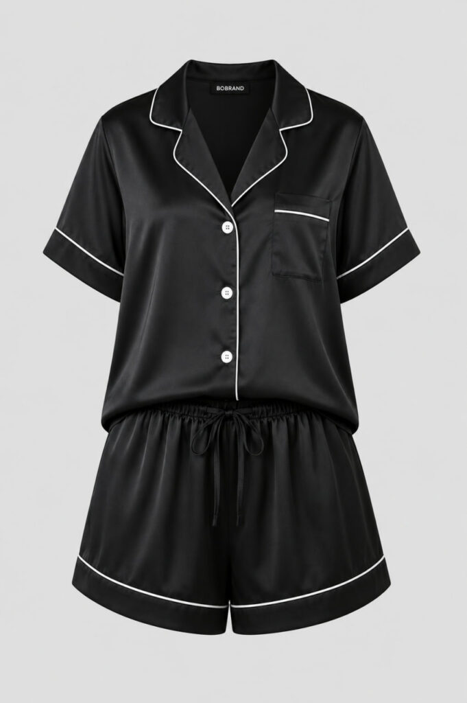BOBRAND Women's Pajama Set in Black – Viscose – Top and Shorts