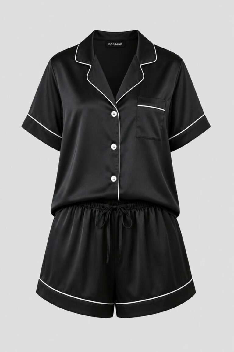 BOBRAND Women's Pajama Set in Black – Viscose – Top and Shorts