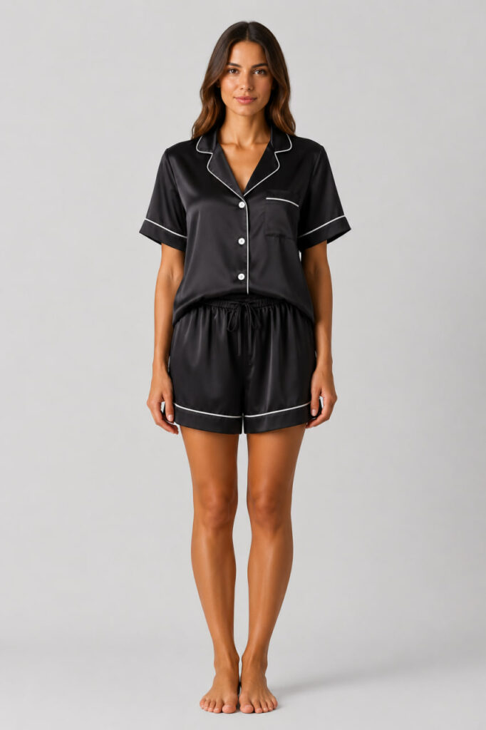 BOBRAND Women's Pajama Set in Black – Viscose – Top and Shorts - image 2