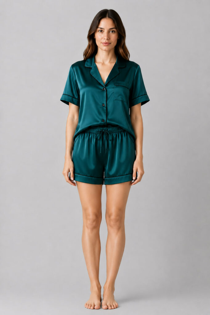 BOBRAND Women's Pajama Set in Green – Viscose – Top and Shorts - image 2