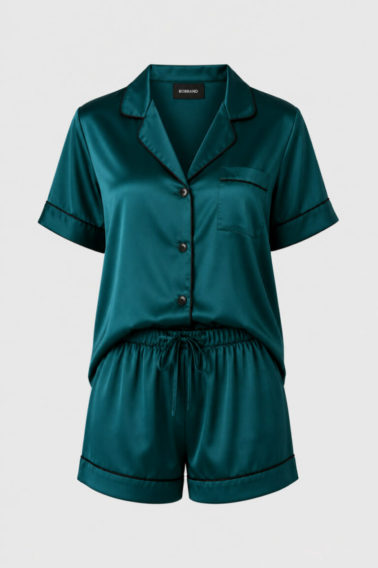 BOBRAND Women's Pajama Set in Green – Viscose – Top and Shorts