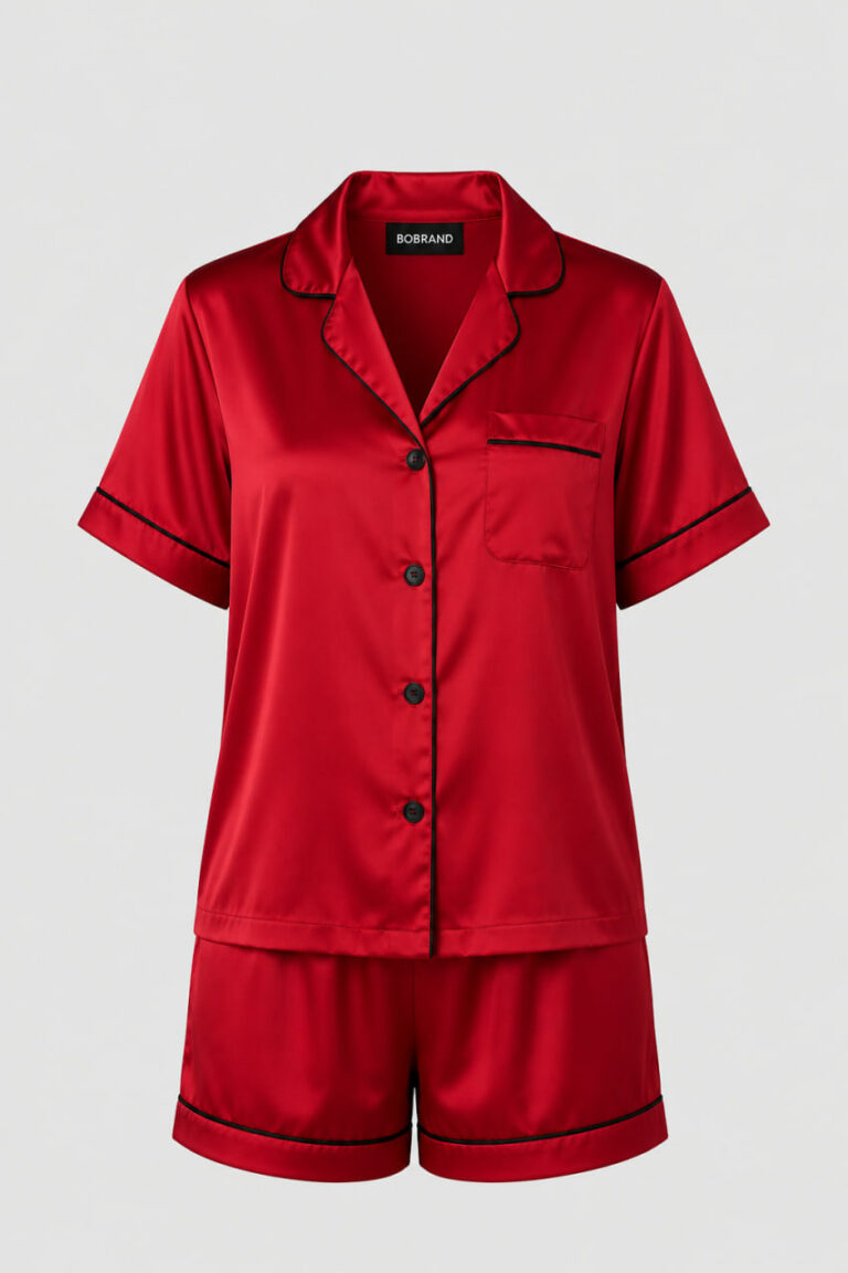 BOBRAND Women's Pajama Set in Red – Viscose – Top and Shorts