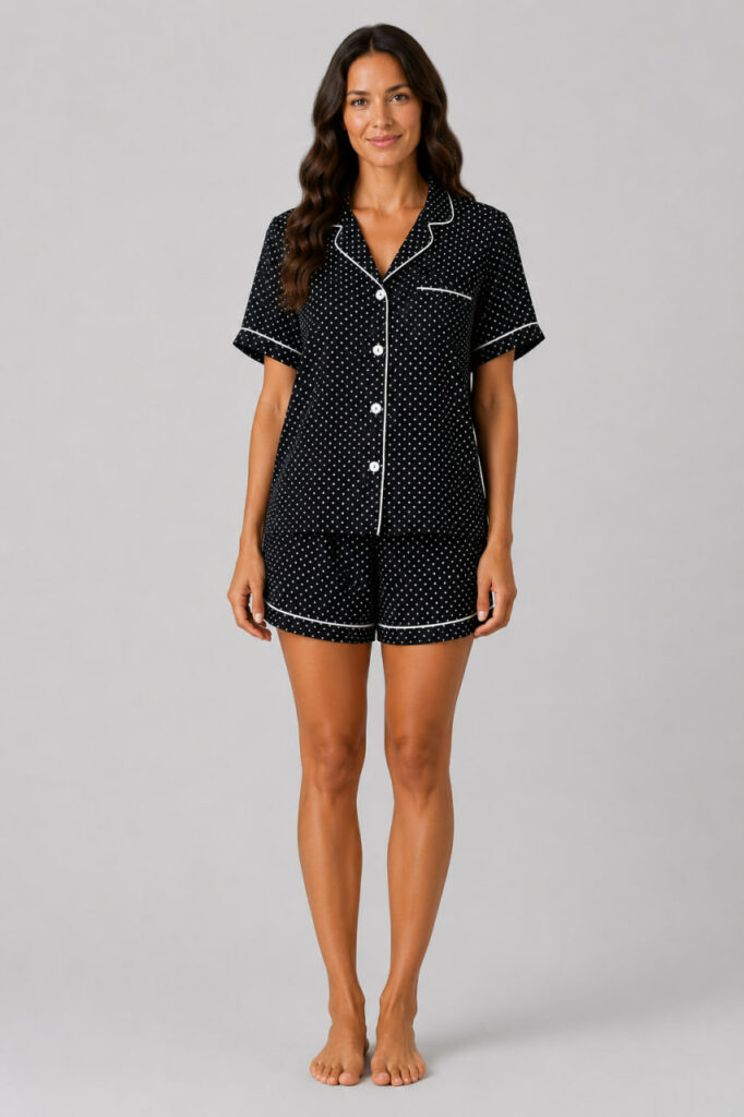 BOBRAND Women's Pajama Set in Black – Viscose, Polka Dot – T-Shirt and Shorts - image 2