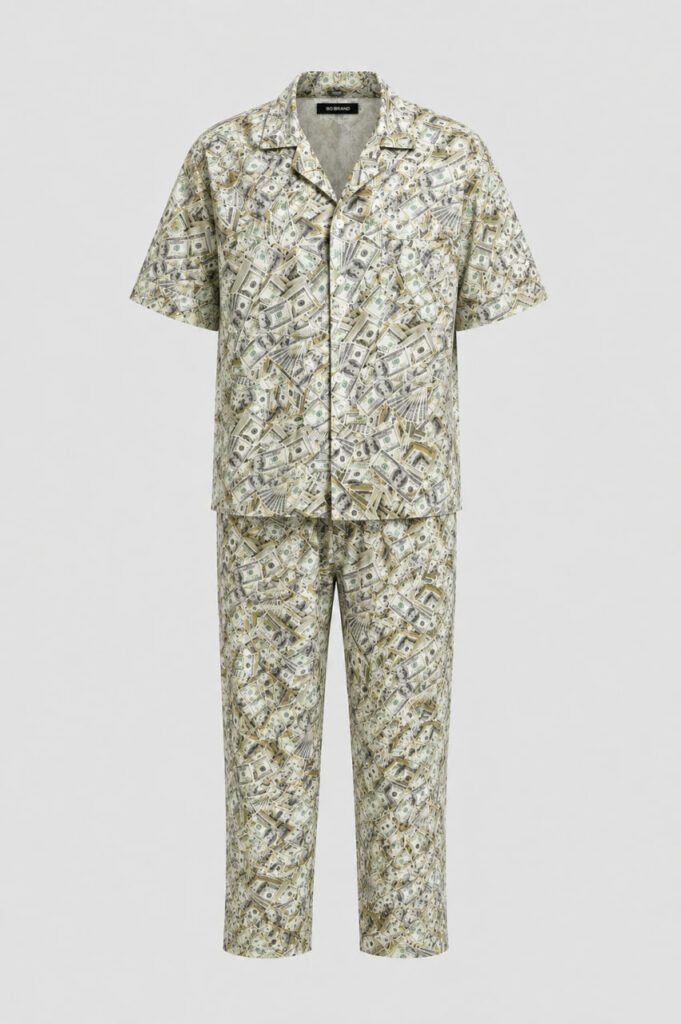 BOBRAND Men's Pajama Set in Green – Viscose, Themed Print – Top and Pants